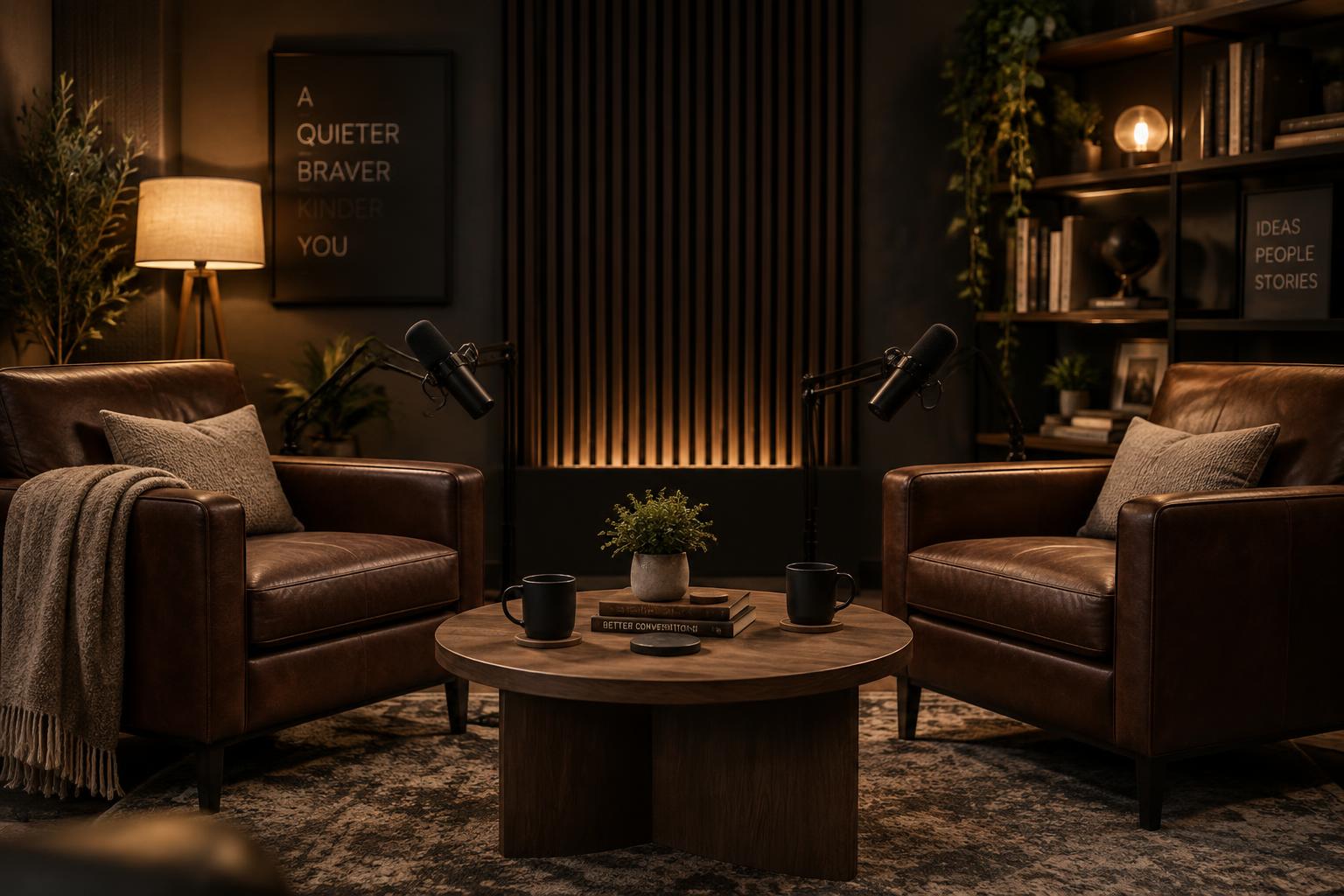 Two armchairs set for a long-form conversation